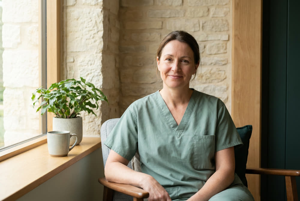 A licensed clinician seated by a bright window